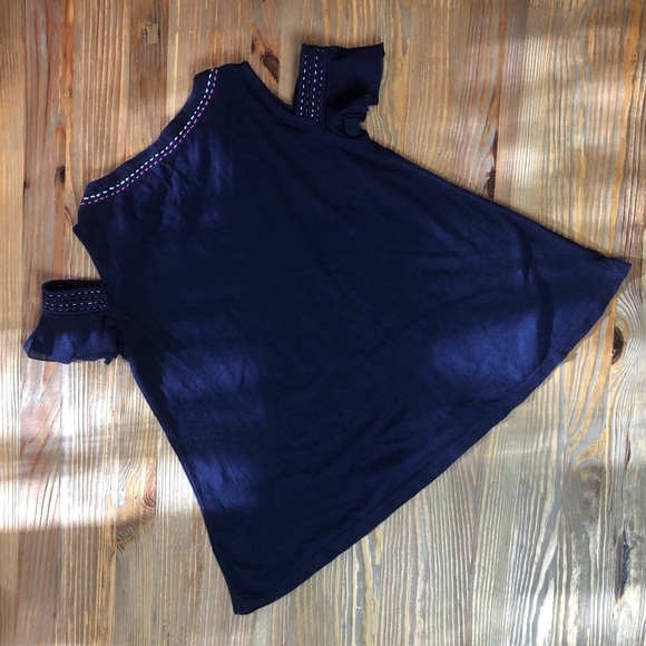 Anthropologie Open Shoulder Navy Blue Top - Picture 4 of 4